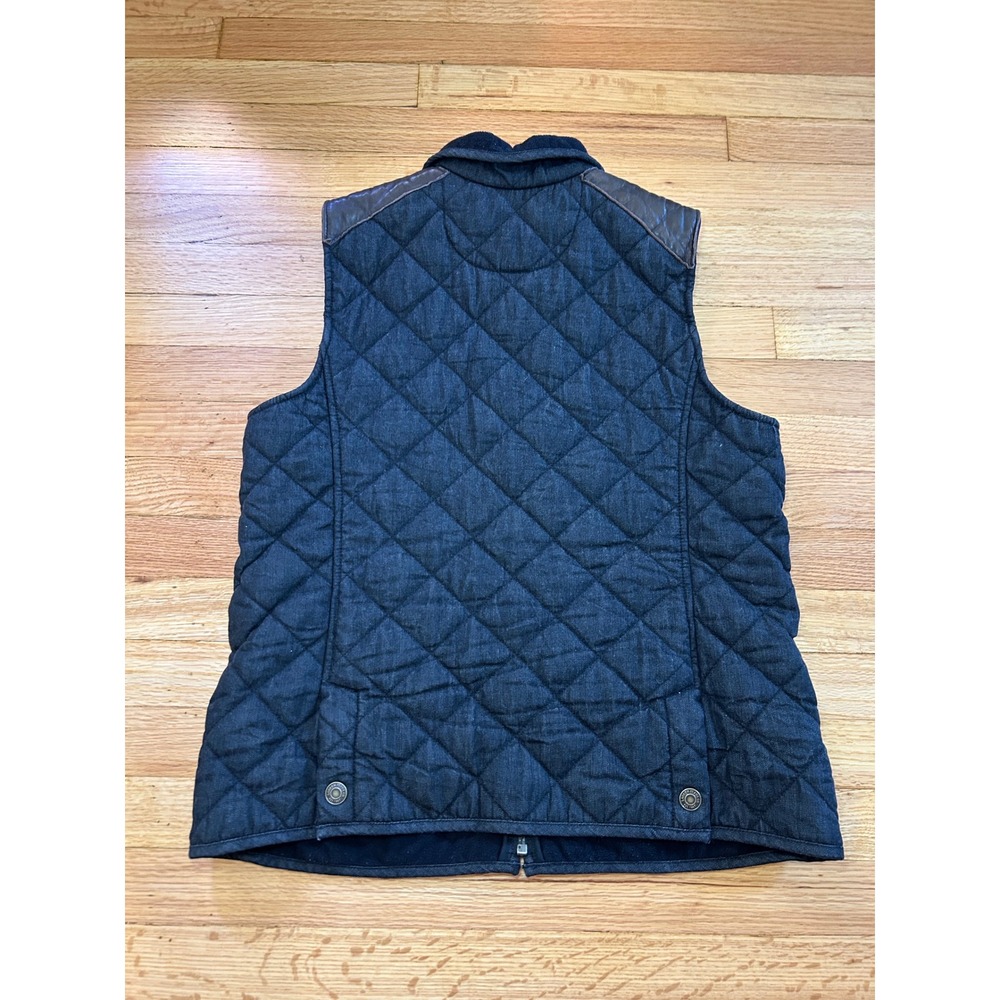 Lauren Ralph Lauren Quilted Denim Vest Leather Trim Fleece Lined Black L - Picture 7 of 8